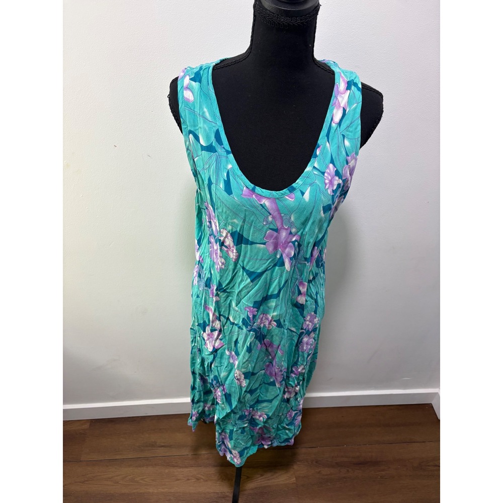 Rainbow Jo 1XL Tropical Floral Rayon Tank Dress Boho Resort Midi